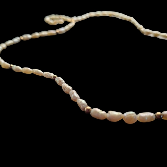 14k Yellow Gold Bead Freshwater Rice Crispy Krispie Pearl Strand Necklace 24" - Picture 8 of 11